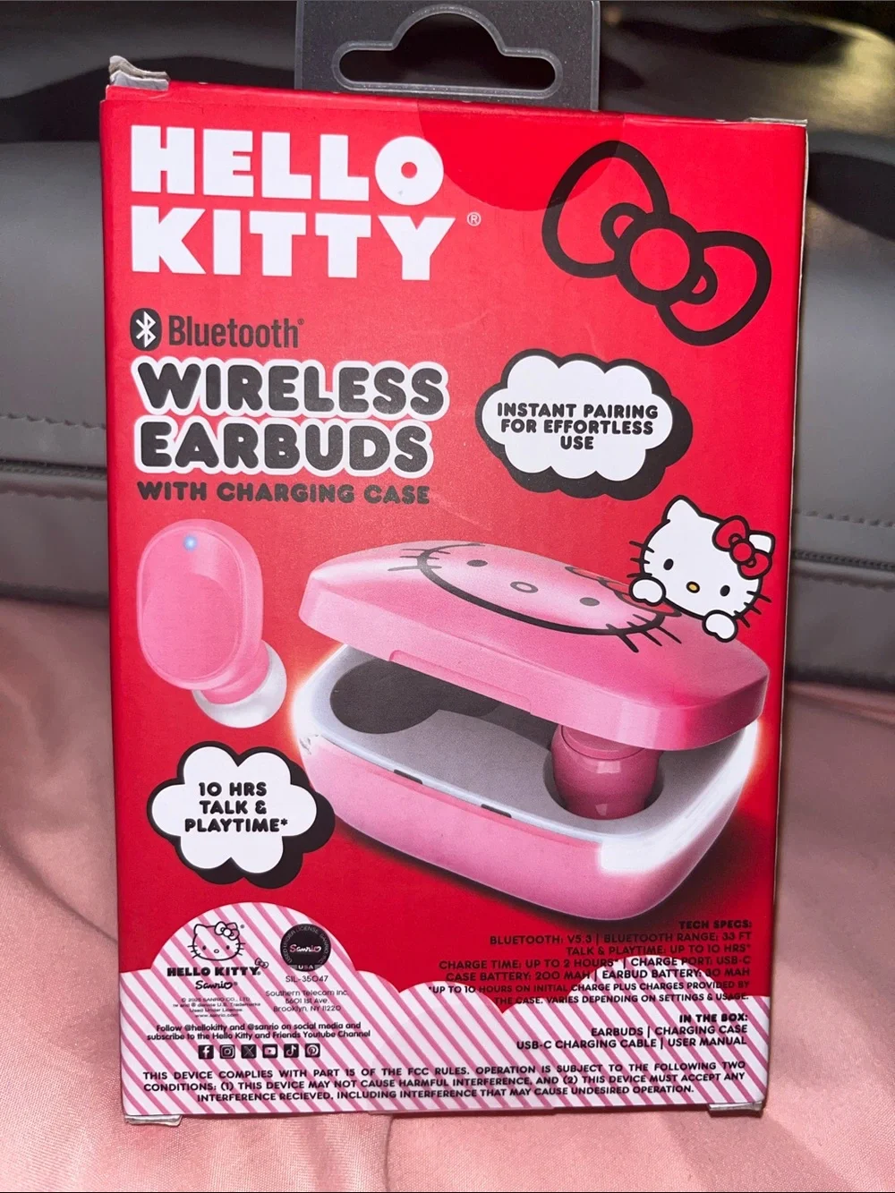 Hello Kitty Pink Wireless Earbuds with Pink Charging Case